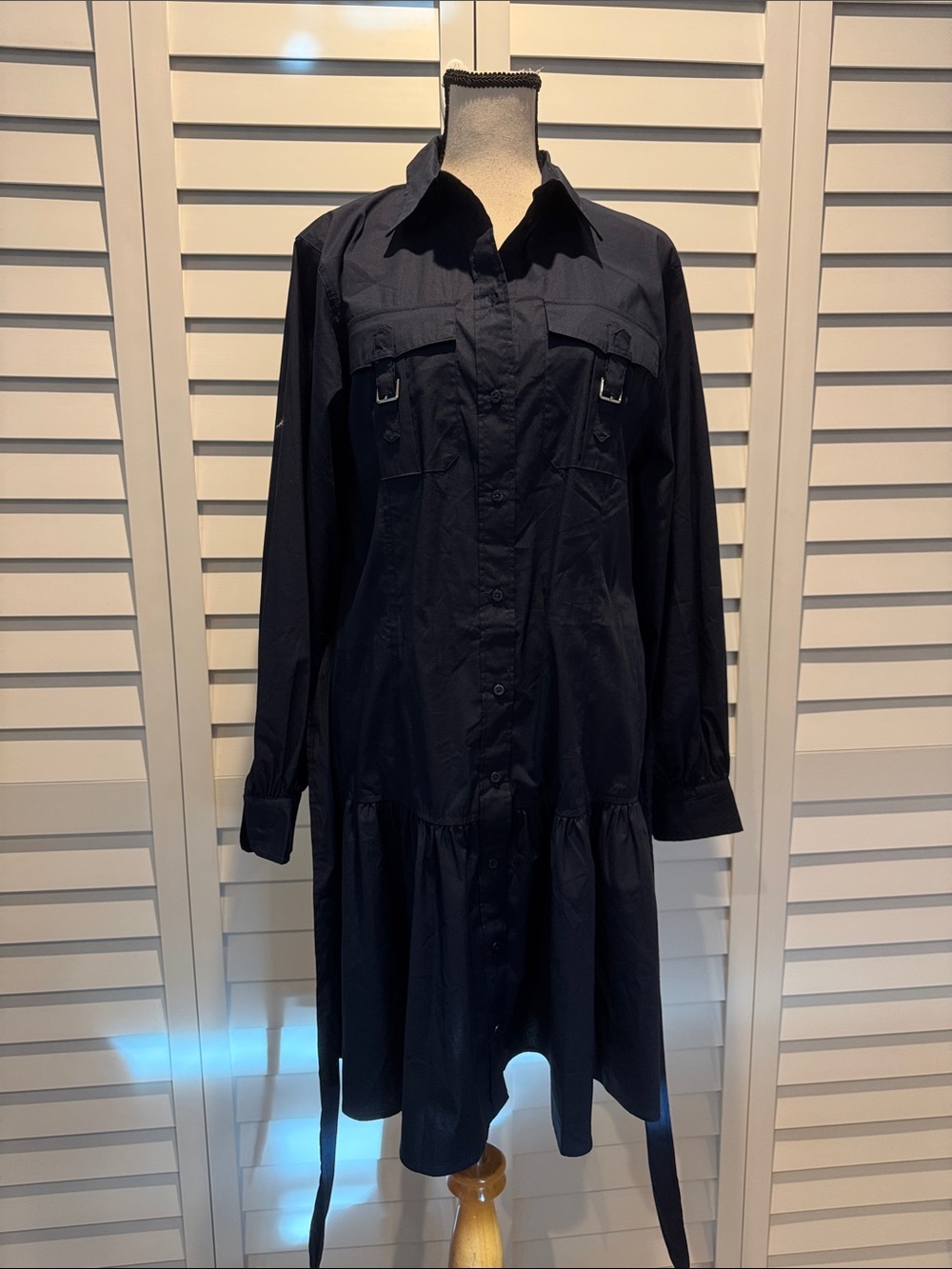 Lauren Ralph Lauren Navy Button-Front Shirt Dress with Tie Waist - Picture 9 of 14